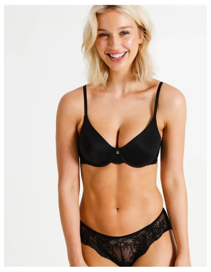 Chloe & Lola Pure Comfort Contour Lace Wing T-Shirt Bra in Black