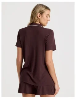 Chloe & Lola Pure Comfort Rib Short Sleeve Short Pyjama Set in Burnt Fig