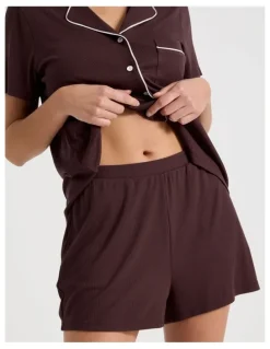 Chloe & Lola Pure Comfort Rib Short Sleeve Short Pyjama Set in Burnt Fig