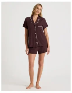 Chloe & Lola Pure Comfort Rib Short Sleeve Short Pyjama Set in Burnt Fig