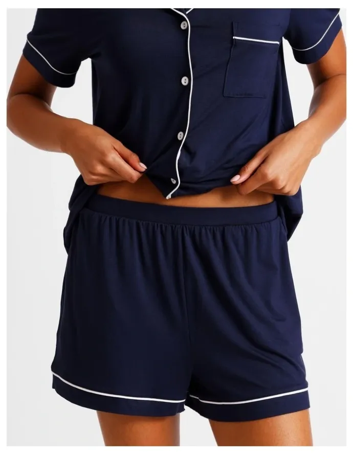Chloe & Lola Pure Comfort Bamboo Short Sleeve Pyjama Set in Navy