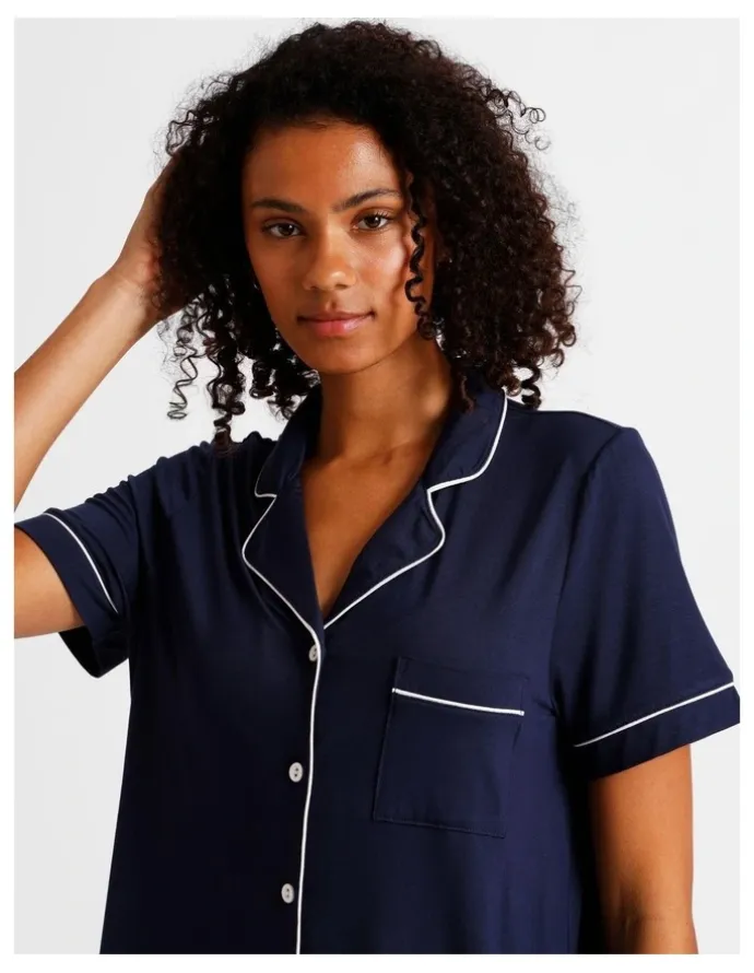 Chloe & Lola Pure Comfort Bamboo Short Sleeve Pyjama Set in Navy