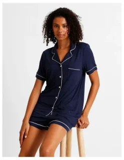 Chloe & Lola Pure Comfort Bamboo Short Sleeve Pyjama Set in Navy