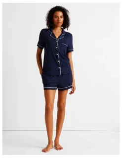 Chloe & Lola Pure Comfort Bamboo Short Sleeve Pyjama Set in Navy