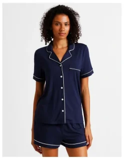 Chloe & Lola Pure Comfort Bamboo Short Sleeve Pyjama Set in Navy