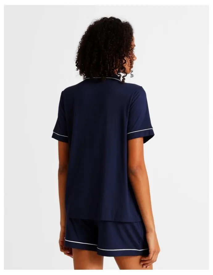 Chloe & Lola Pure Comfort Bamboo Short Sleeve Pyjama Set in Navy