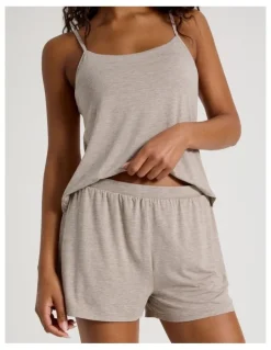 Chloe & Lola Pure Comfort Crochet Edge Cami Boxer Set in Malt Marle