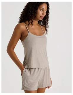 Chloe & Lola Pure Comfort Crochet Edge Cami Boxer Set in Malt Marle