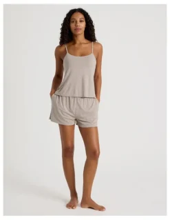 Chloe & Lola Pure Comfort Crochet Edge Cami Boxer Set in Malt Marle