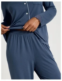 Chloe & Lola Pure Comfort Lace Trim Long Sleeve Long PJ Set in Indigo