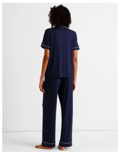 Chloe & Lola Pure Comfort Short Sleeve Long PJ Set in Navy