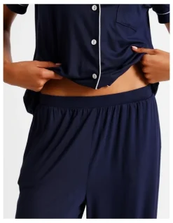 Chloe & Lola Pure Comfort Short Sleeve Long PJ Set in Navy