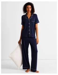 Chloe & Lola Pure Comfort Short Sleeve Long PJ Set in Navy