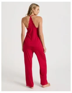 Chloe & Lola Pure Comfort Lace Trim Cami Long PJ Set in Chilli Red