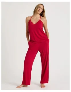 Chloe & Lola Pure Comfort Lace Trim Cami Long PJ Set in Chilli Red