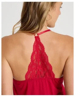 Chloe & Lola Pure Comfort Lace Trim Cami Long PJ Set in Chilli Red