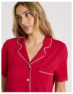 Chloe & Lola Pure Comfort Lace Trim Short Sleeve Short PJ Set in Chilli Red