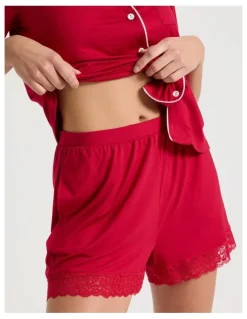Chloe & Lola Pure Comfort Lace Trim Short Sleeve Short PJ Set in Chilli Red