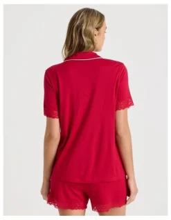 Chloe & Lola Pure Comfort Lace Trim Short Sleeve Short PJ Set in Chilli Red