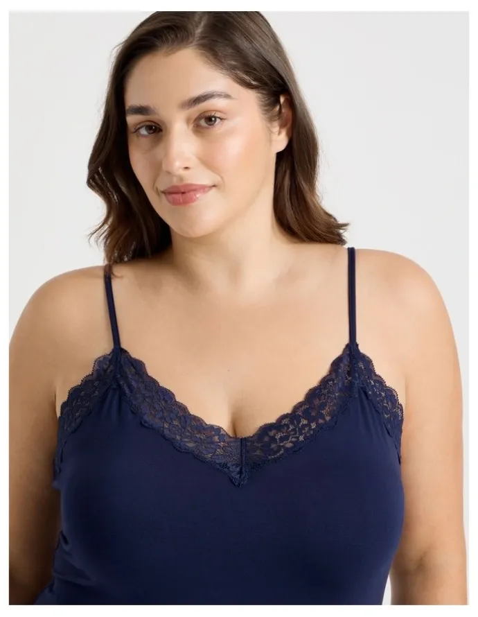 Chloe & Lola Pure Comfort Lace Trim Chemise in Navy