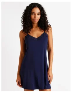Chloe & Lola Pure Comfort Lace Trim Chemise in Navy