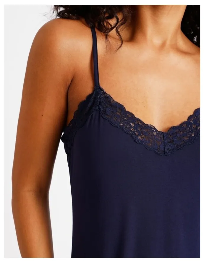 Chloe & Lola Pure Comfort Lace Trim Chemise in Navy