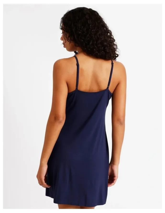 Chloe & Lola Pure Comfort Lace Trim Chemise in Navy