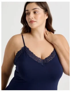 Chloe & Lola Pure Comfort Lace Trim Chemise in Navy