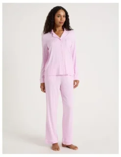 Chloe & Lola Pure Comfort Long Sleeve Long PJ Set in Fairy Floss Pink Y/D Stripe