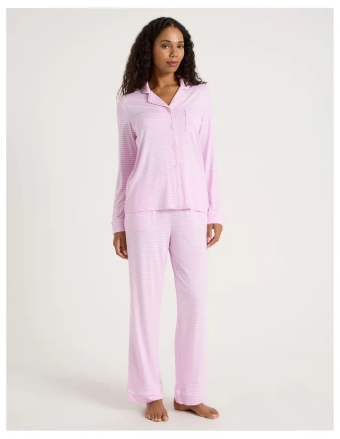 Chloe & Lola Pure Comfort Long Sleeve Long PJ Set in Fairy Floss Pink Y/D Stripe