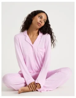 Chloe & Lola Pure Comfort Long Sleeve Long PJ Set in Fairy Floss Pink Y/D Stripe