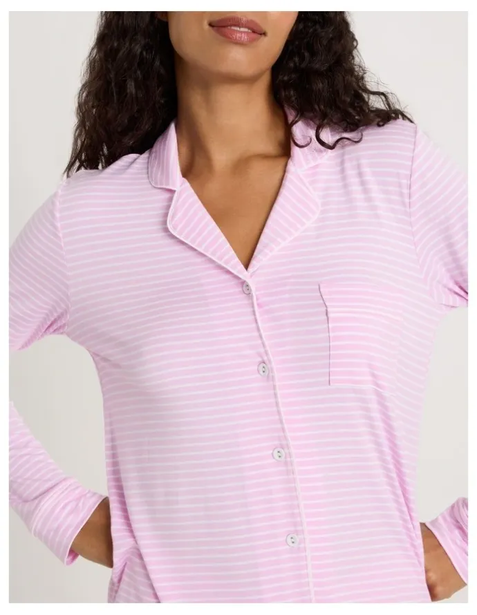 Chloe & Lola Pure Comfort Long Sleeve Long PJ Set in Fairy Floss Pink Y/D Stripe