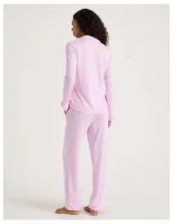 Chloe & Lola Pure Comfort Long Sleeve Long PJ Set in Fairy Floss Pink Y/D Stripe