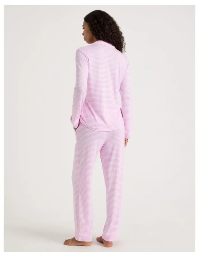 Chloe & Lola Pure Comfort Long Sleeve Long PJ Set in Fairy Floss Pink Y/D Stripe