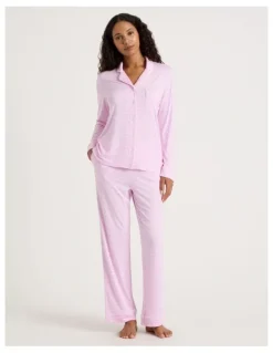 Chloe & Lola Pure Comfort Long Sleeve Long PJ Set in Fairy Floss Pink Y/D Stripe