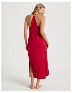 Chloe & Lola Pure Comfort Lace Trim Halter Long Chemise in Chilli Red