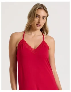 Chloe & Lola Pure Comfort Lace Trim Halter Long Chemise in Chilli Red