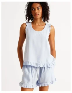 Chloe & Lola Serene Dobby Frill Tank Boxer Set in Soft Blue