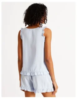 Chloe & Lola Serene Dobby Frill Tank Boxer Set in Soft Blue