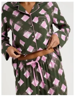 Chloe & Lola Serene Viscose Long Sleeve PJ Set in Olive Check Print