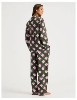 Chloe & Lola Serene Viscose Long Sleeve PJ Set in Olive Check Print