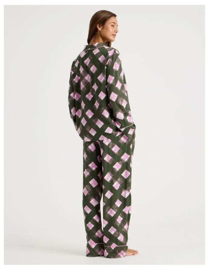 Chloe & Lola Serene Viscose Long Sleeve PJ Set in Olive Check Print