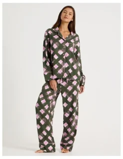 Chloe & Lola Serene Viscose Long Sleeve PJ Set in Olive Check Print
