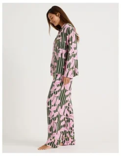 Chloe & Lola Serene Viscose Long Sleeve PJ Set in Olive Leaf Print