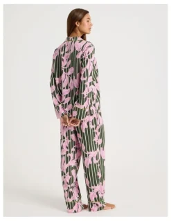 Chloe & Lola Serene Viscose Long Sleeve PJ Set in Olive Leaf Print