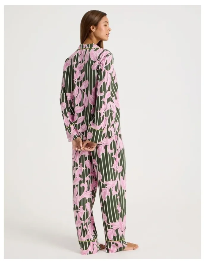 Chloe & Lola Serene Viscose Long Sleeve PJ Set in Olive Leaf Print