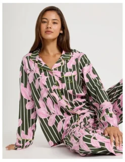 Chloe & Lola Serene Viscose Long Sleeve PJ Set in Olive Leaf Print