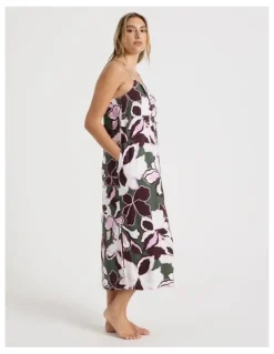 Chloe & Lola Serene Viscose Twill Pintuck Long Chemise in Outline Floral Print