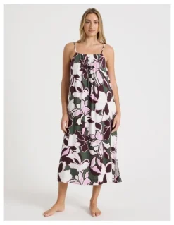 Chloe & Lola Serene Viscose Twill Pintuck Long Chemise in Outline Floral Print