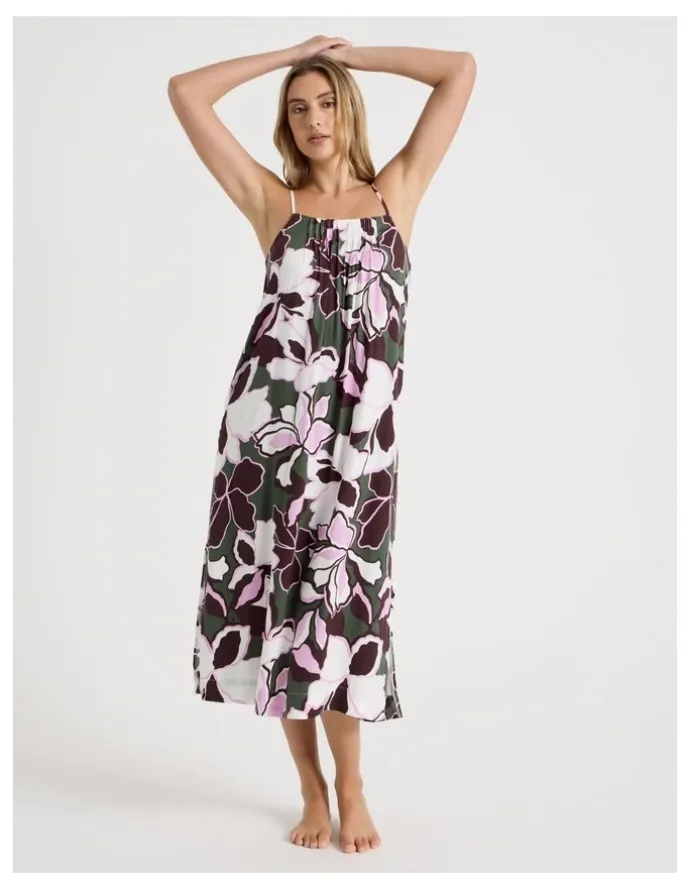 Chloe & Lola Serene Viscose Twill Pintuck Long Chemise in Outline Floral Print